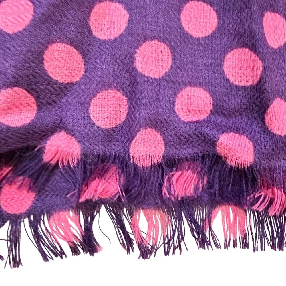 Boden Women's Wrap Scarf Wool Purple Pink Polka Dots Fringe Shawl Fall Winter - Picture 2 of 7